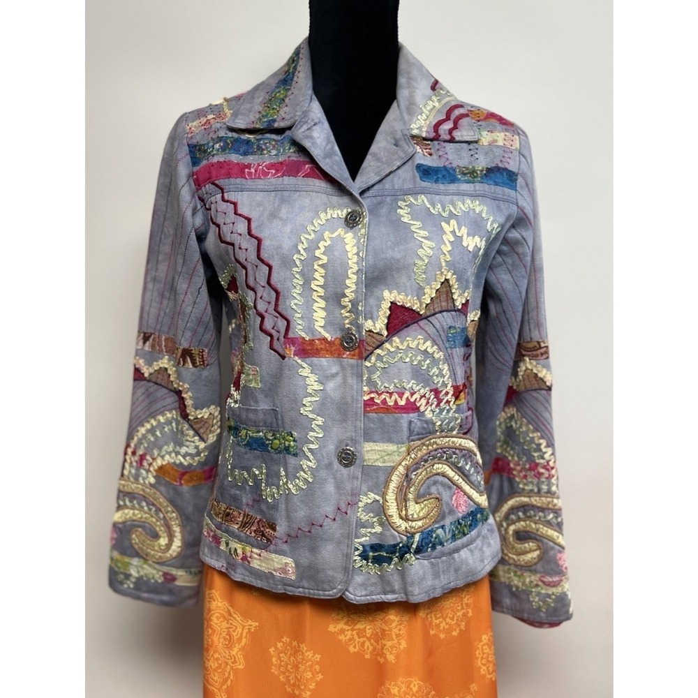 Parsley & Sage womens Small Jacket Soft 100% Cotton Art To Wear Boho Embroidered